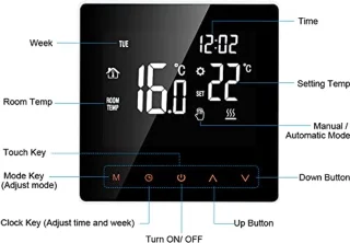 Digitale thermostaat 16A met touchscreen en LCD-display voor elektrische vloerverwarming