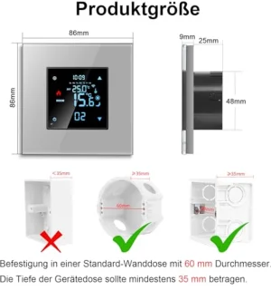 Slimme Inbouwthermostaat Wifi met Kristalglas, Digitale Kamerthermostaat, Compatibel met Alexa en Google Assistant, 16 Ampere, Grijs