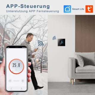 Slimme Inbouwthermostaat Wifi met Kristalglas, Digitale Kamerthermostaat, Compatibel met Alexa en Google Assistant, 16 Ampere, Grijs
