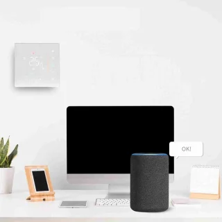 WiFi Slimme Thermostaat voor Vloerverwarming – Wekelijks Programmeerbaar, Touchbediening, Mobiele App & Spraakbediening, Compatibel met Alexa en Google Home, 5A, Wit