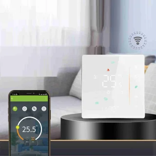WiFi Slimme Thermostaat voor Vloerverwarming – Wekelijks Programmeerbaar, Touchbediening, Mobiele App & Spraakbediening, Compatibel met Alexa en Google Home, 5A, Wit