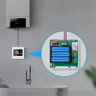 Slimme Wifi Opbouw Thermostaat met tiptoetsen | 3x AAA of USB-C voeding | geschikt voor 2-draads aansluiting | C.V. Installatie | Boiler | Zwart | App