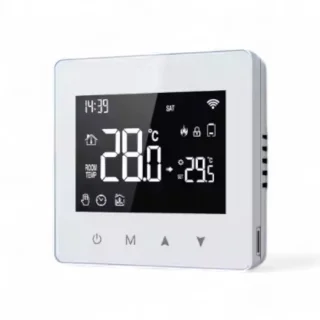 Slimme Wifi Opbouw Thermostaat met tiptoetsen | 3x AAA of USB-C voeding | geschikt voor 2-draads aansluiting | C.V. Installatie | Boiler | Zwart | App