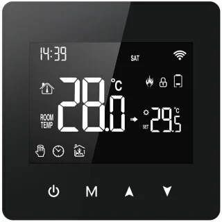 Slimme Wifi Opbouw Thermostaat met tiptoetsen | 3x AAA of USB-C voeding | geschikt voor 2-draads aansluiting | C.V. Installatie | Boiler | Zwart | App