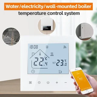 Slimme Wifi-thermostaat voor elektrische vloerverwarming - Digitaal touchscreen, temperatuurregelaar, compatibel met Alexa en Google
