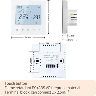 Slimme Wifi-thermostaat voor elektrische vloerverwarming - Digitaal touchscreen, temperatuurregelaar, compatibel met Alexa en Google