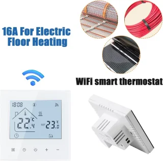 Slimme Wifi-thermostaat voor elektrische vloerverwarming - Digitaal touchscreen, temperatuurregelaar, compatibel met Alexa en Google