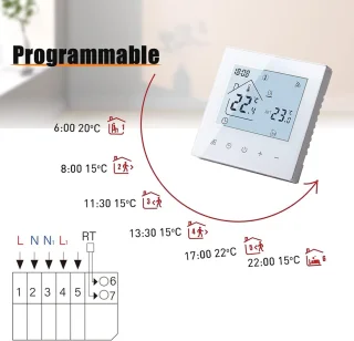 Slimme Wifi-thermostaat voor elektrische vloerverwarming - Digitaal touchscreen, temperatuurregelaar, compatibel met Alexa en Google