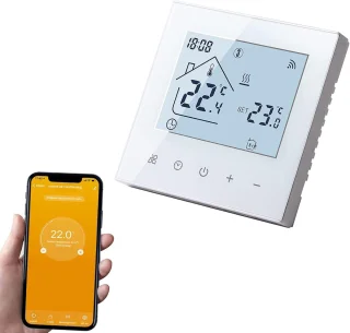Slimme Wifi-thermostaat voor elektrische vloerverwarming - Digitaal touchscreen, temperatuurregelaar, compatibel met Alexa en Google