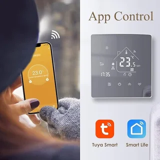 Beok WIFI Verwarmingsthermostaat, Tuya Slimme Thermostaat Touchscreen Verwarmingsthermostaat Kamerthermostaat Intelligente voor Elektrische Vloerverwarming Compatibel Alexa Google 16A
