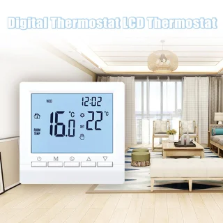 Programmeerbare Thermostaat voor Gashaarden - Digitaal LCD-scherm 5-90°C | NTC-sensor + Kinderveiligheid | Laagspanning Slimme Temperatuurregelaar 5A | Automatische Modus & Weekprogramma