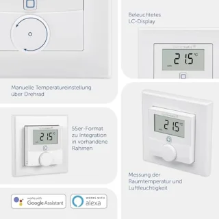 Wandthermostaat met Luchtvochtigheidssensor en Draadloze Temperatuursensor - Slimme Radiatorthermostaten en Vloerverwarmingsregeling, Geschikt voor Alexa