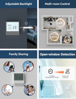 Slimme WIFI Verwarmingsthermostaat voor Elektrische Vloerverwarming - Compatibel met Alexa en Google Assistant