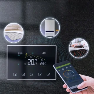 Slimme Thermostaat met Touchscreen | Batterijen of USB-C voeding | Draadloos + RF Ontvanger | Opbouw of Los Staand | C.V. Installatie | Boiler | Infrarood & Elektrische vloerverwarming | Zwart