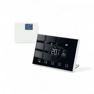 Slimme Thermostaat met Touchscreen | Batterijen of USB-C voeding | Draadloos + RF Ontvanger | Opbouw of Los Staand | C.V. Installatie | Boiler | Infrarood & Elektrische vloerverwarming | Zwart