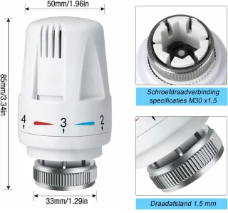 4 stuks radiator Thermostaatkop, TRV radiatorthermostaatkop M30 x 1,5, radiatorthermostaatkraan, radiatorkranen voor verwarmingssystemen thuis en op kantoor