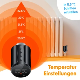 KESSER® Slimme Radiatorknop Thermostaatkop Radiator Kraan | Radiatorthermostaat Knop met app-bediening en LCD-scherm - Rond, Zwart