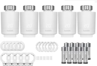Hombli Smart Radiator Thermostat Expansion Pack (5-PACK) – Slimme radiatorknop – Thermostaatkraan – Bluetooth – Bediening via App - Open raam detectie – Verbruiksoverzicht – Spraakbesturing met Google, Alexa en Siri