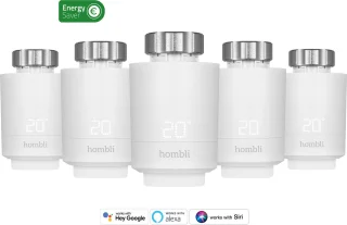 Hombli Smart Radiator Thermostat Expansion Pack (5-PACK) – Slimme radiatorknop – Thermostaatkraan – Bluetooth – Bediening via App - Open raam detectie – Verbruiksoverzicht – Spraakbesturing met Google, Alexa en Siri