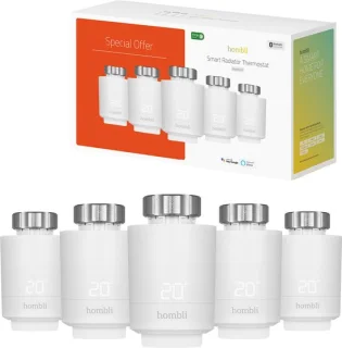 Hombli Smart Radiator Thermostat Expansion Pack (5-PACK) – Slimme radiatorknop – Thermostaatkraan – Bluetooth – Bediening via App - Open raam detectie – Verbruiksoverzicht – Spraakbesturing met Google, Alexa en Siri