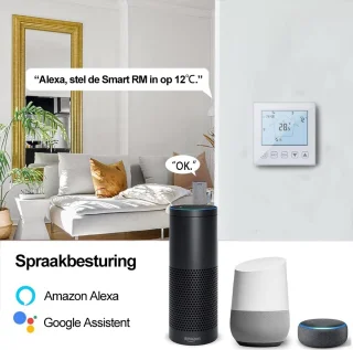 WiFi-verbonden thermostaat elektrische vloerverwarming 16A Alexa Google Assistant compatibel met sensor, programmeerbare kamerthermostaat elektrische vloerverwarming 220V