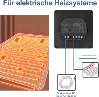 Digitale Inbouwthermostaat 16A, Grijs