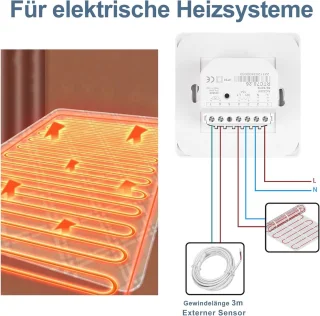 Digitale Inbouwthermostaat 16A, Grijs
