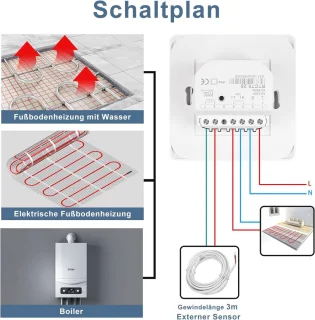 Digitale Inbouwthermostaat 16A, Grijs