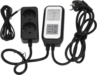 Digitale thermostaatschakelaar met stopcontact, zwart