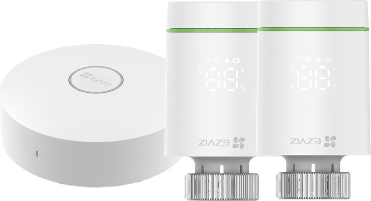 De Ezviz T55 Kit – 2x slimme radiatorknoppen + bridge in één oogopslag