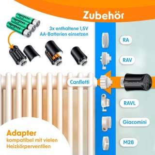 KESSER® Radiatorknop Thermostaatkop - Set van 4, Rond Zwart