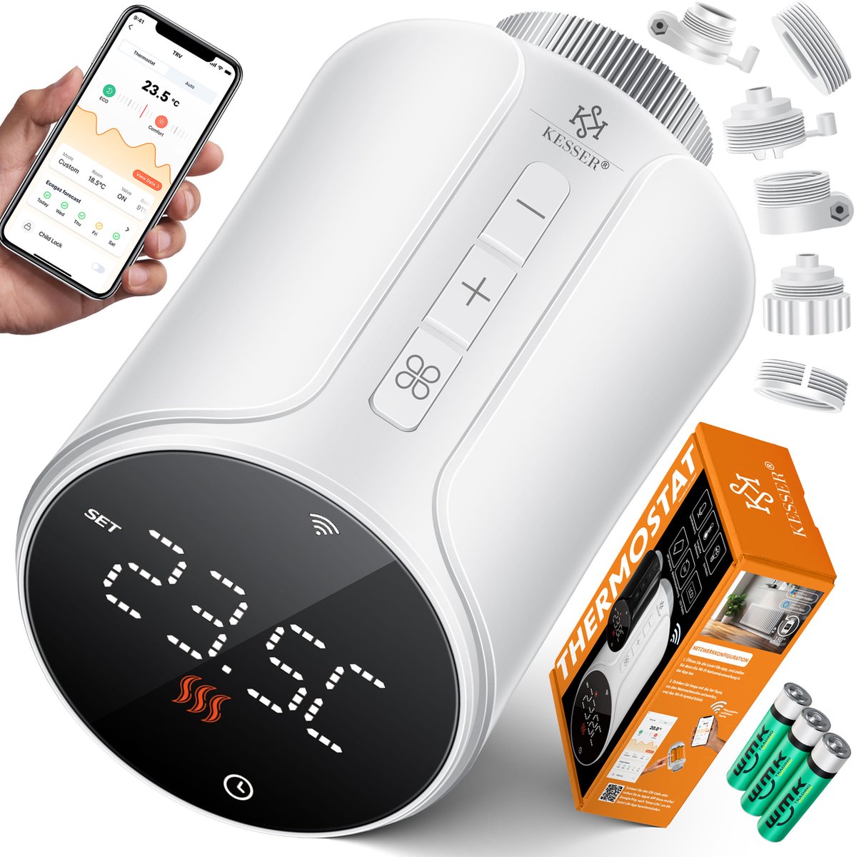 De KESSER® Radiatorthermostaat Slim wit rond in één oogopslag