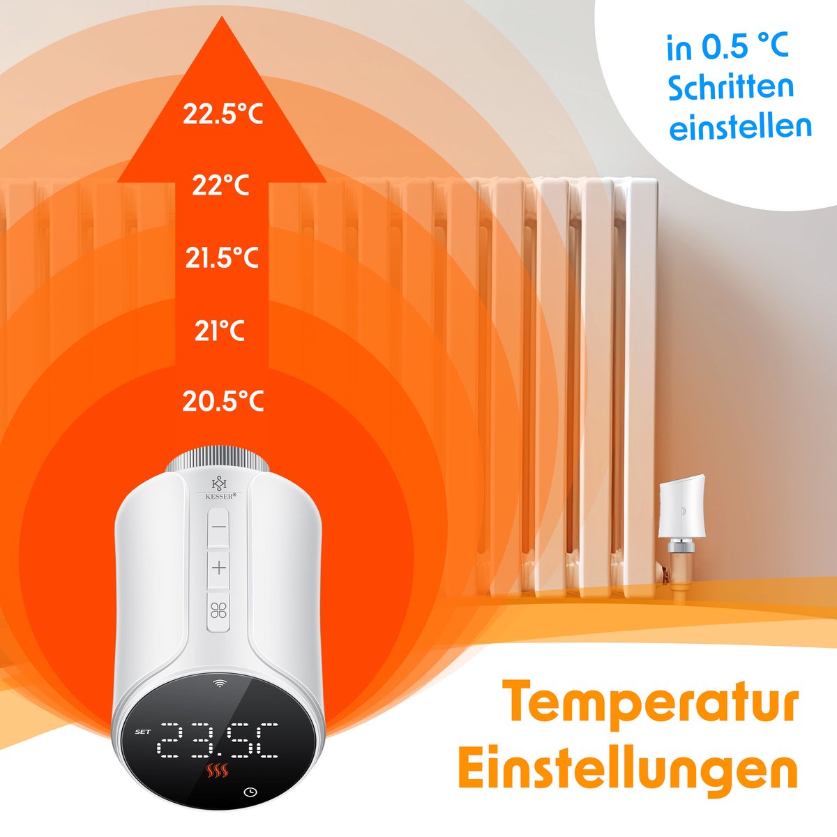 Wat vinden we goed aan de KESSER® Radiatorthermostaat Slim wit rond