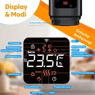 KESSER Slimme Radiatorknop Thermostaatkop Vierkant Zwart 3x