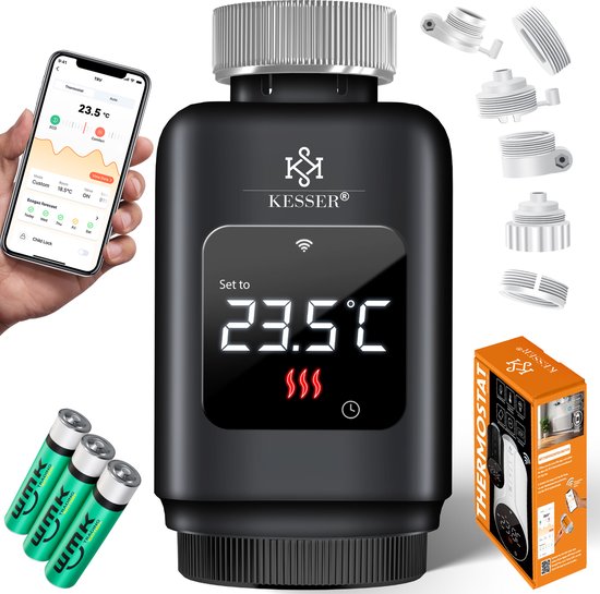 KESSER Slimme Radiatorknop Thermostaatkop Vierkant Zwart 3x review