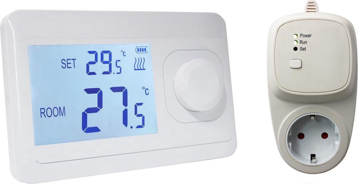 De QH Basic draadloze thermostaat met plug-in ontvanger in één oogopslag