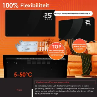 Slimme Glasconvector WiFi Touchscreen elektrische verwarming