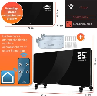Slimme Glasconvector WiFi Touchscreen elektrische verwarming