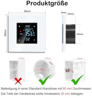 Slimme inbouwthermostaat 16A glazen schijf wit
