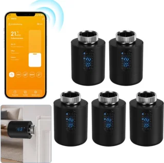Slimme thermostaatkraan voor radiator, wifi, app en 6 modi – zwart – 5-pack
