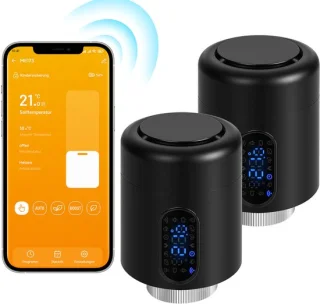 Slimme thermostaatkraan voor radiator, wifi en app, zwart – 2-pack