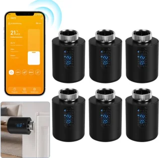 Slimme thermostaatkraan voor radiator, zwart, 6-pack