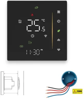 Slimme Wifi Inbouw Thermostaat Zwart 3A 4-Draads