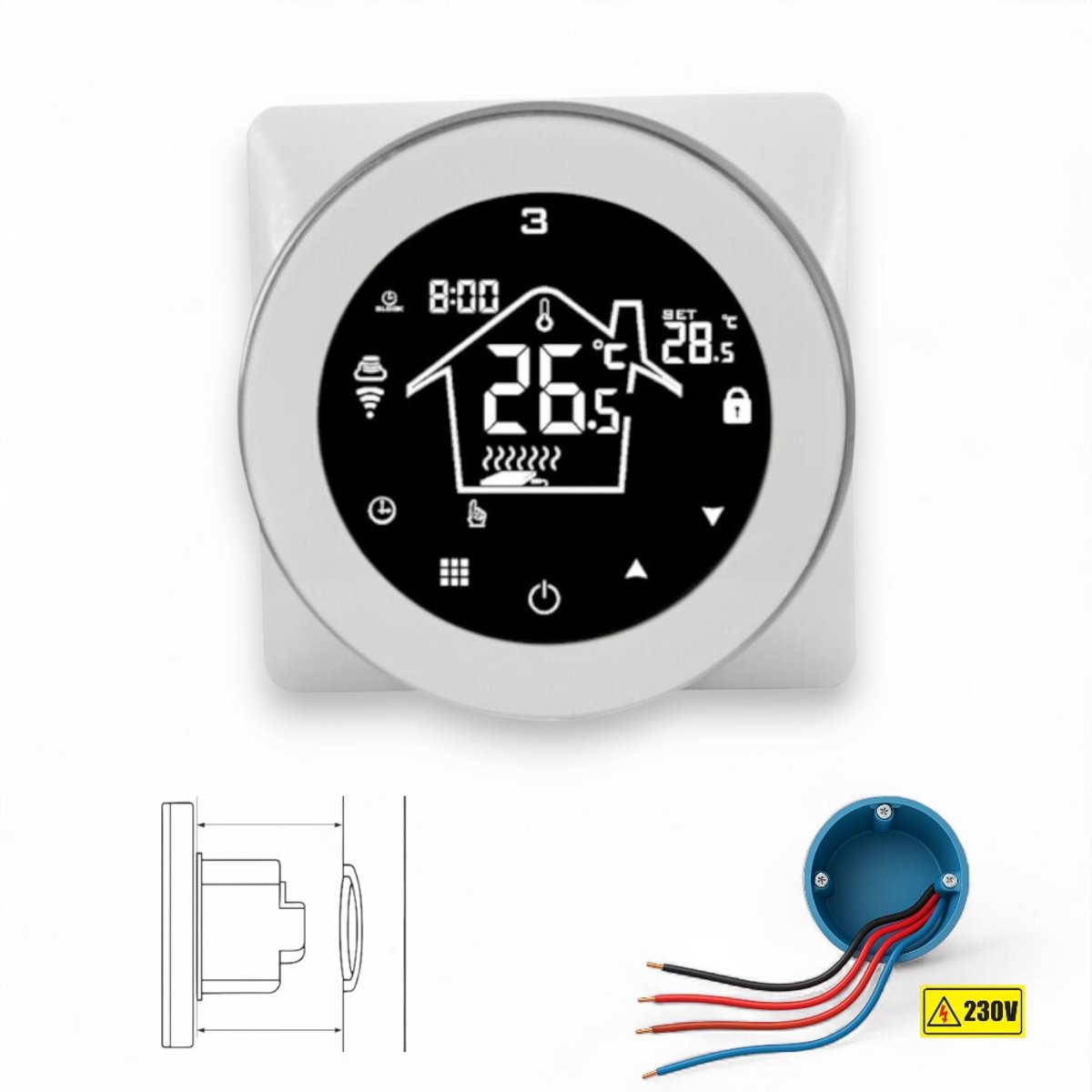 De Slimme Wifi Thermostaat 4-Draads 16amp Wit in één oogopslag