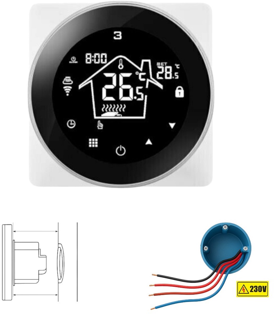 De Slimme Wifi Thermostaat 4-Draads Zwart 16A 90-240V in één oogopslag