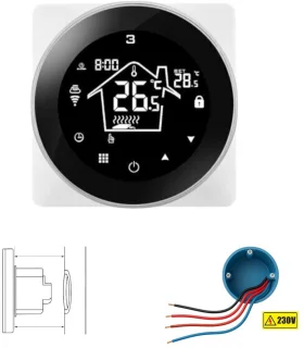 Slimme Wifi Thermostaat Rond Zwart 3amp 4-Draads