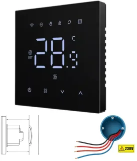 Slimme Wifi Thermostaat Vierkant Zwart 16A 4-Draads 90-240V