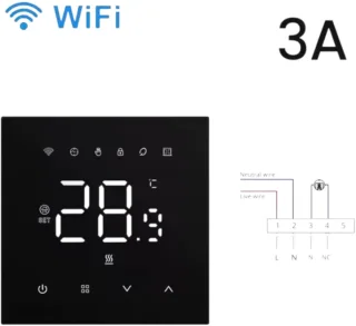 Slimme Wifi Thermostaat Zwart 3amp 4-Draads