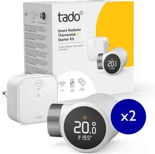 tado° Slimme Radiatorknop X Starterskit met Matter Bridge - 2 radiatorknoppen - zwart/wit