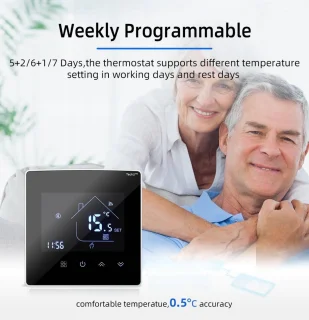 TechU™ Slimme Thermostaat Max Elektrische Vloerverwarming Zwart-Wit